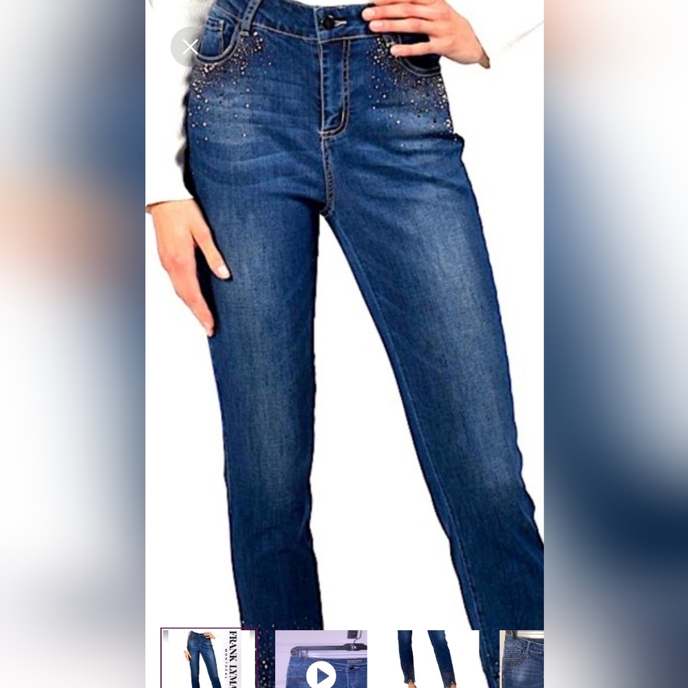 Frank Lyman Design Blue and Gold Skinny Jeans